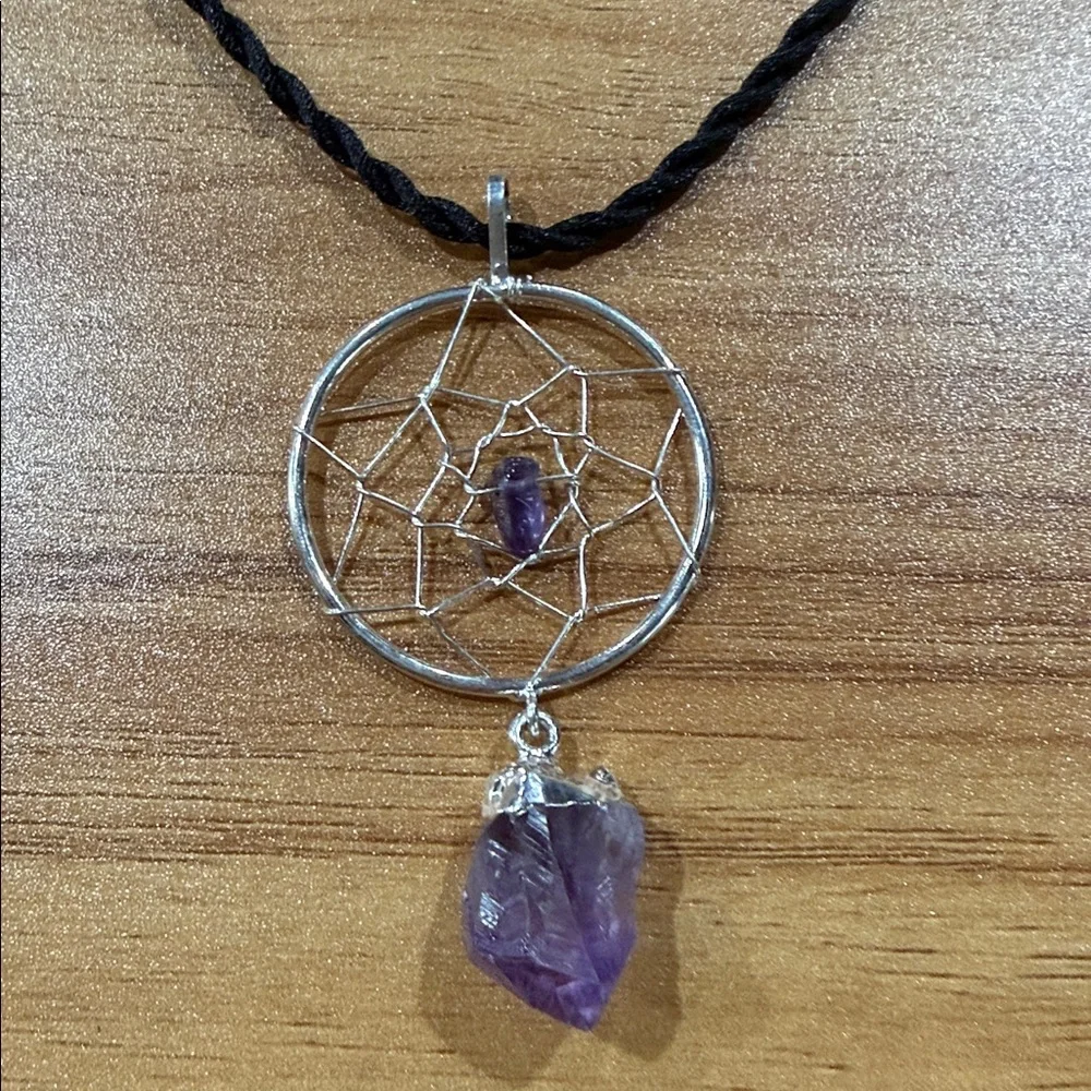 Dreamcatcher Pendant Necklace with Purple Amethyst